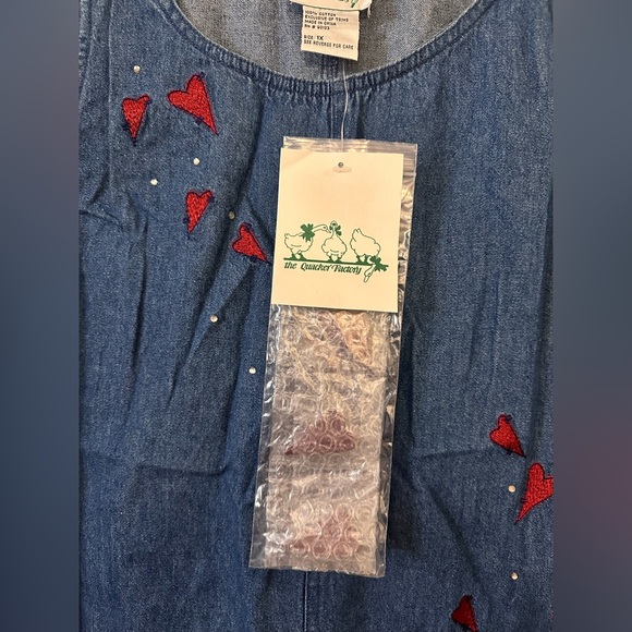 The Quacker Factory Denim Jumper Dress w/Red Hearts. XL Knee Length. NWT - Picture 4 of 8